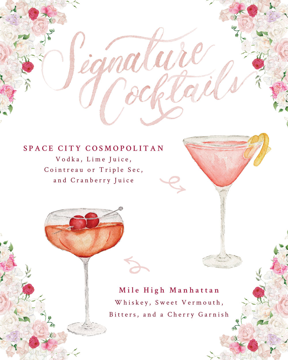 Custom Watercolor Signature Cocktails Sign — Rebecca Green Design